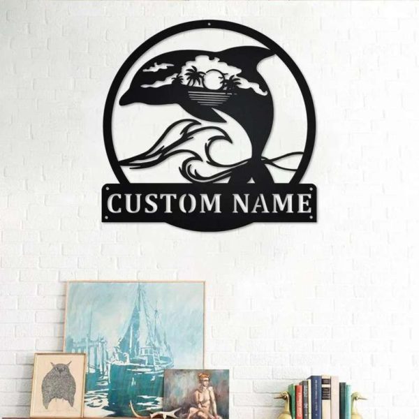 Personalized Dolphin Metal Sign Beach House Sign Dolphin Lover Room Home Office Pool Decor Housewarming Gift