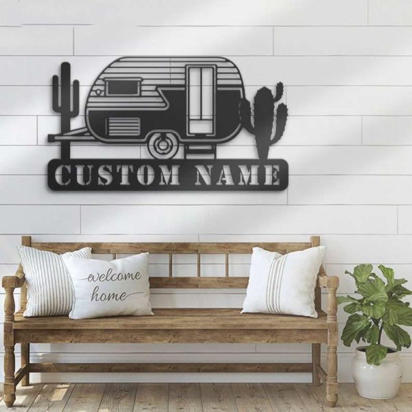 Personalized Family Camping Car Metal Sign  Happy Camper Van Name Sign Home Decor Cabin Vehicles Hippie Van Decoration Camping Gifts