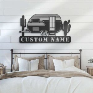 Personalized Family Camping Car Metal Sign Happy Camper Van Name Sign Home Decor Cabin Vehicles Hippie Van Decoration Camping Gifts 3