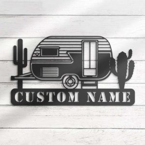 Personalized Family Camping Car Metal Sign Happy Camper Van Name Sign Home Decor Cabin Vehicles Hippie Van Decoration Camping Gifts 4