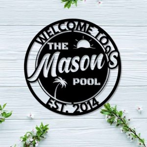 Personalized Family Name Welcome Pool Sign Patio Decoration Pool Bar Decor Housewarming Gift 1