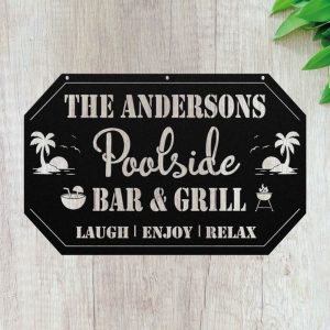 Personalized Family Pool House Sign Poolside Bar And Grill Sign Swimming Pool Decor BBQ Sign Pool Kitchen Decor Sign