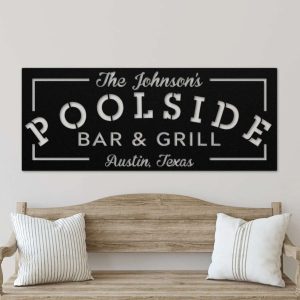 Personalized Family Pool Sign Bar And Grill Sign Swimming Pool Decor Tiki Bar Pool Oasis Sign Sign For Pool, Patio Decor Dad Gift Father’s Day Gift