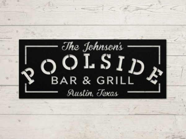 Personalized Family Pool Sign Bar And Grill Sign Swimming Pool Decor Tiki Bar Pool Oasis Sign Sign For Pool, Patio Decor Dad Gift Father’s Day Gift