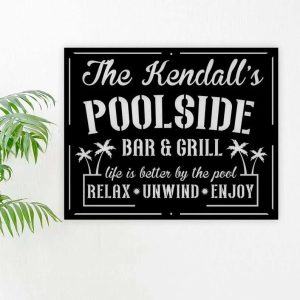 Personalized Family Pool Sign Tiki Bar Pool Metal Sign Pool Oasis Sign Patio Decor Housewarming Gift 1