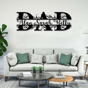 Personalized Fathers Day Metal Sign With Kids Name Home Decor Birthday Gifts For Father 3