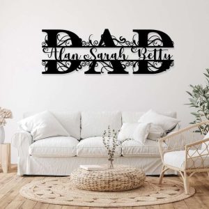 Personalized Fathers Day Metal Sign With Kids Name Home Decor Birthday Gifts For Father 4