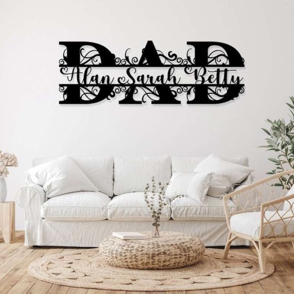 Personalized Fathers Day Metal Sign With Kids Name Home Decor Birthday Gifts For Father