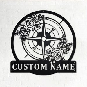 Personalized Floral Compass Sign Compass Wall Art Sign Home Decor Compass Custom Metal Sign Decoration For Room Housewarming Gifts