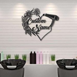 Personalized Floral Hair Scissors Metal Sign Hair Stylist Sign Hairdresser Sign Hair Salon Decor