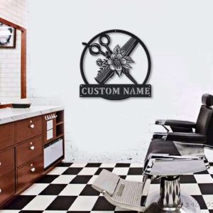 Personalized Floral Hair Scissors Sign Hair Salon Sign Barber Shop Sign Barber Gifts