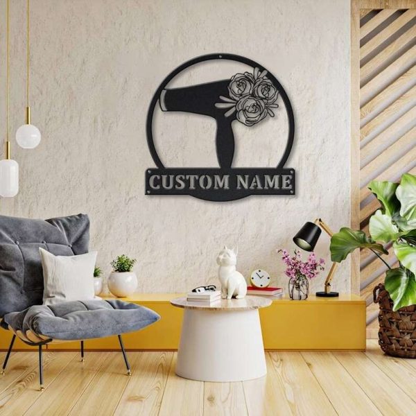 Personalized Floral Hairdresser Sign Hairstylist Studio Sign Hairdresser Tools Sign Barber Shop Decor