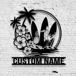 Personalized Flower Surfboad Hawaiian Sign Floral Surfboad Name Sign Surfing Beach Life Home Decor