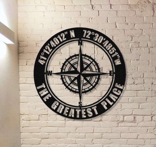 Personalized GPS Coordinates Sign Nautical Compass Metal Sign Latitude and Longitude Sign Home Room Decor Custom Metal Signs