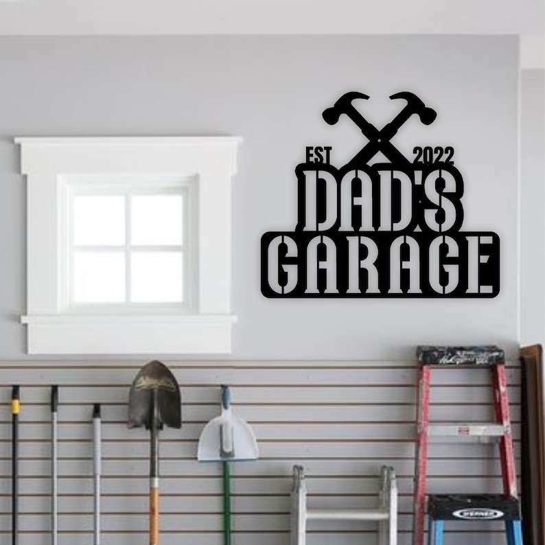 Personalized Garage Sign Dad's Garage Men Workshop Custom Metal