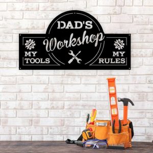 Personalized Garage Sign My Tools My Rules Custom Metal Signs Workshop Sign Dads Gifts 2