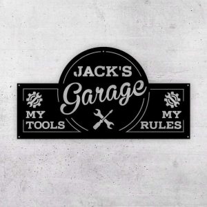 Personalized Garage Sign My Tools My Rules Custom Metal Signs Workshop Sign Dads Gifts 3