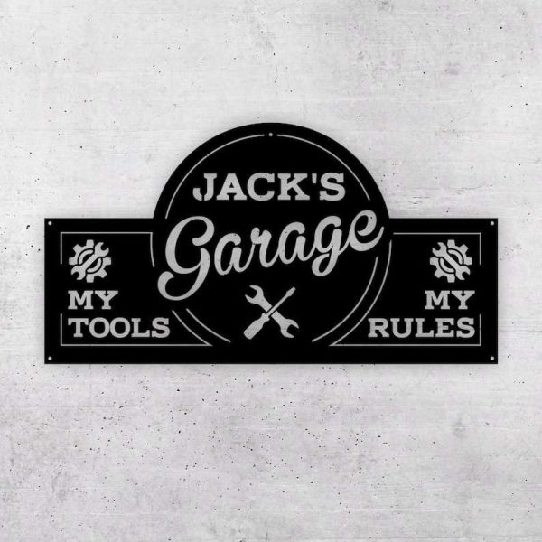 Personalized Garage Sign My Tools My Rules Custom Metal Signs Workshop Sign Dads Gifts