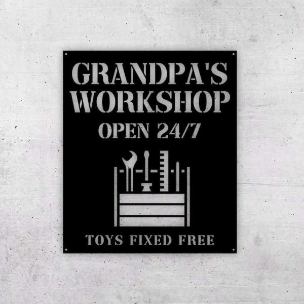 Personalized Grandpas Workshop Sign Open 247 Garage Custom Metal Signs Gifts For Dad, Papa, Grandpa