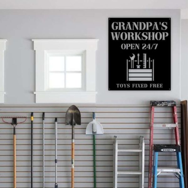 Personalized Grandpas Workshop Sign Open 247 Garage Custom Metal Signs Gifts For Dad, Papa, Grandpa