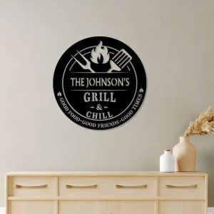 Personalized Grill And Chill Metal Sign BBQ Gifts Backyard Bar And Grill Sign Outdoor Kitchen Backyard Decor Housewarming Gift 3