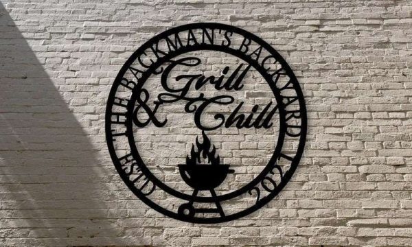 Personalized Grill And Chill Metal Sign BBQ Sign Home Bar Pub Decor Sign For Backyard Tiki Bar Home Outdoor