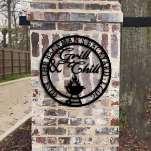 Personalized Grill And Chill Metal Sign BBQ Sign Home Bar Pub Decor Sign For Backyard Tiki Bar Home Outdoor