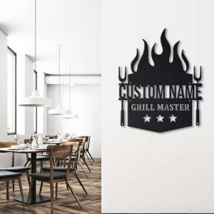 Personalized Grill Master Sign BBQ Barbecue Sign Fire Pit Sign Kitchen Home Backyard Decor 1