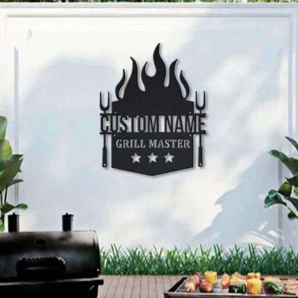 Personalized Grill Master Sign BBQ Barbecue Sign Fire Pit Sign Kitchen Home Backyard Decor