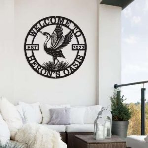 Personalized Heron Metal Wall Art Sign Elegant Lake Bird Sign for Family Backyard Pond or Lake Decoration Housewarming Gift 5