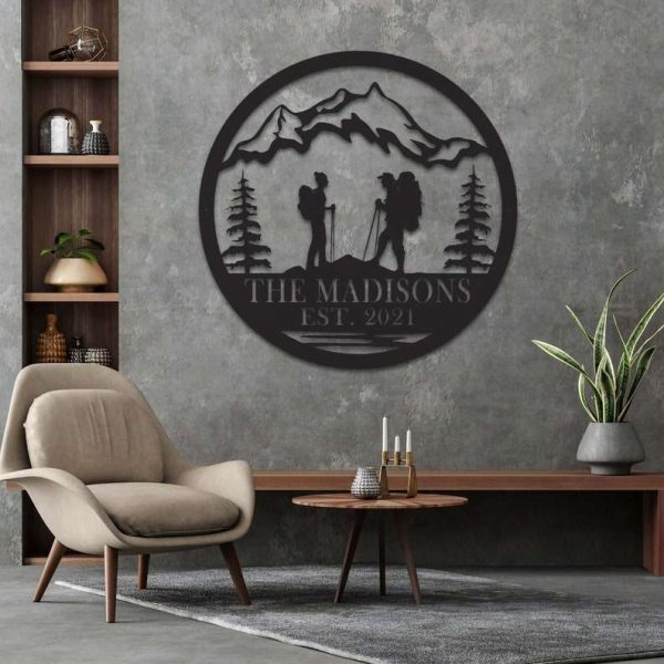 Personalized Hiking Couple Mountain Scenery Home Decor Anniversary Wedding Gift Custom Metal Sign