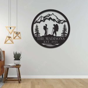 Personalized Hiking Couple Mountain Scenery Home Decor Anniversary Wedding Gift Custom Metal Sign