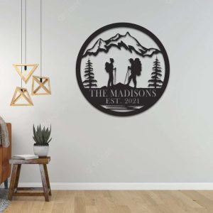 Personalized Hiking Couple Mountain Scenery Home Decor Anniversary Wedding Gift Custom Metal Sign 2