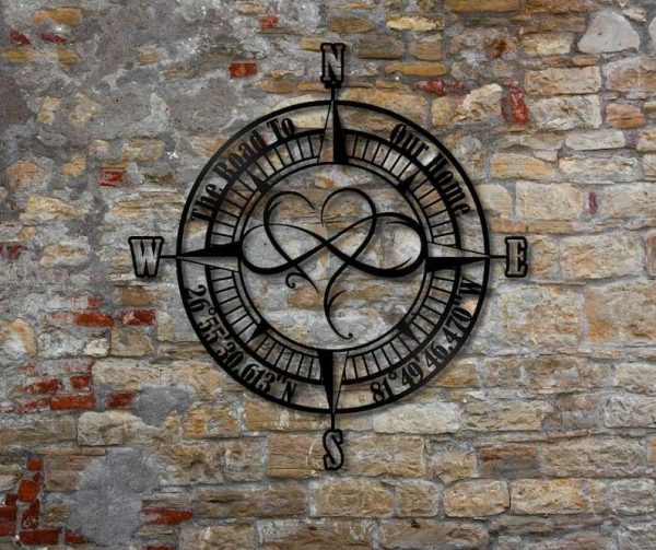 Personalized Infinity Heart Compass Sign The Road To Our Home Compass Custom Metal Sign Housewarming Gifts