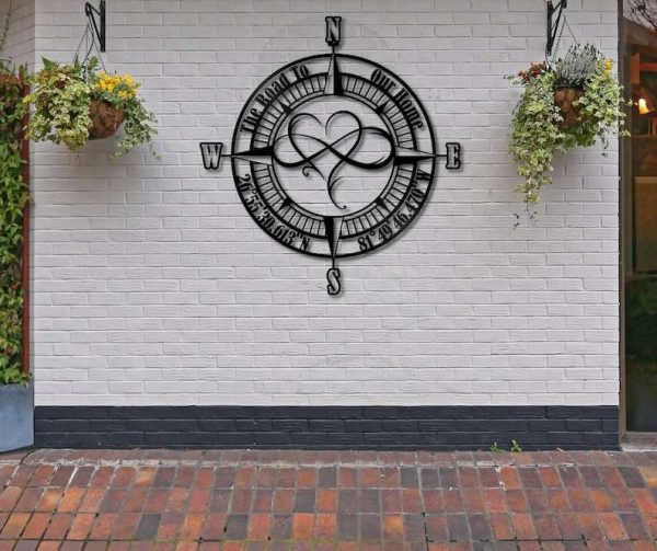 Personalized Infinity Heart Compass Sign The Road To Our Home Compass Custom Metal Sign Housewarming Gifts