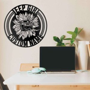 Personalized Jeep Girl Sunflower Sign Jeep Driver Birthday Gifts Custom Metal Sign