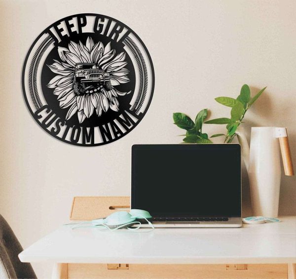 Personalized Jeep Girl Sunflower Sign Jeep Driver Birthday Gifts Custom Metal Sign