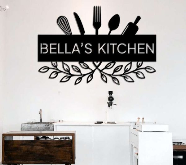 Personalized Kitchen Family Metal Sign Floral Kitchen Utensil Mom Gift Custom Metal Sign