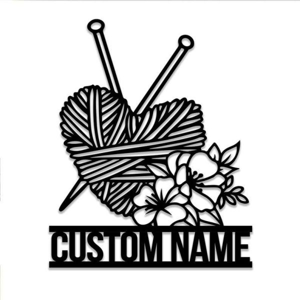 Personalized Knitting Crochet Sign Yarn Flower Sign Craft Room Decor Crochet Lover Gifts Crochet Custom Metal Sign