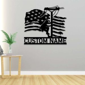 Personalized Lineman American Flag Lineworker Electrician Decor Custom Metal Sign 3