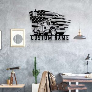 Personalized Lineman Bucket Truck Driver US Flag Home Decoration Custom Metal Sign 1