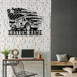 Personalized Lineman Bucket Truck Driver US Flag Home Decoration Custom Metal Sign 2