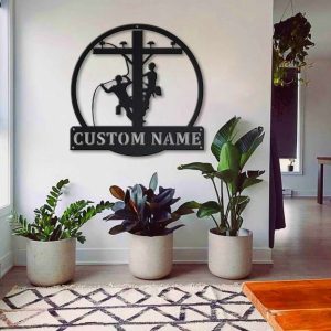 Personalized Lineman Crew Linework IBEW Office Business Decor Custom Metal Sign 1