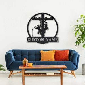 Personalized Lineman Crew Linework IBEW Office Business Decor Custom Metal Sign 2