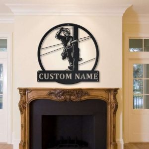 Personalized Lineman Lineworker Home Office Decor Custom Metal Sign