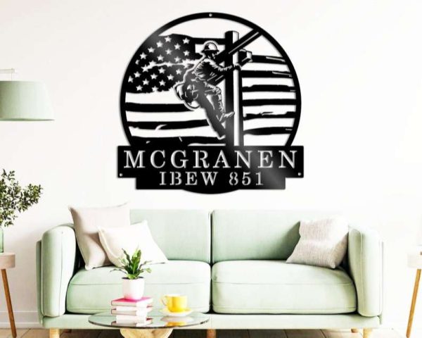 Personalized Lineman Name Metal Wall Art Electrical Worker IBEW Local Journeyman Custom Metal Sign