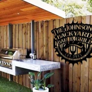 Personalized Metal Art Grill BBQ Sign Custom EST Sign for Backyard Smokehouse, Outdoor Bar, and Kitchen Wall Decor Perfect Gift for Dad and Family Name Decoration