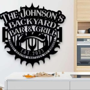 Personalized Metal Art Grill BBQ Sign Custom EST Sign for Backyard Smokehouse Outdoor Bar and Kitchen Wall Decor Perfect Gift for Dad and Family Name Decoration 3