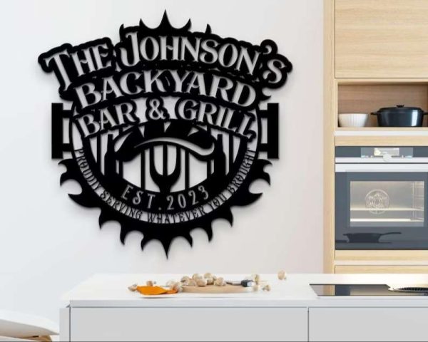 Personalized Metal Art Grill BBQ Sign Custom EST Sign for Backyard Smokehouse, Outdoor Bar, and Kitchen Wall Decor Perfect Gift for Dad and Family Name Decoration