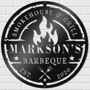 Personalized Metal BBQ Sign Kitchen Wall Art for BBQ Enthusiasts Decor for Outdoor Bar Grill Lounge Backyard Pool Unique Gift for Grill Masters Dad 1